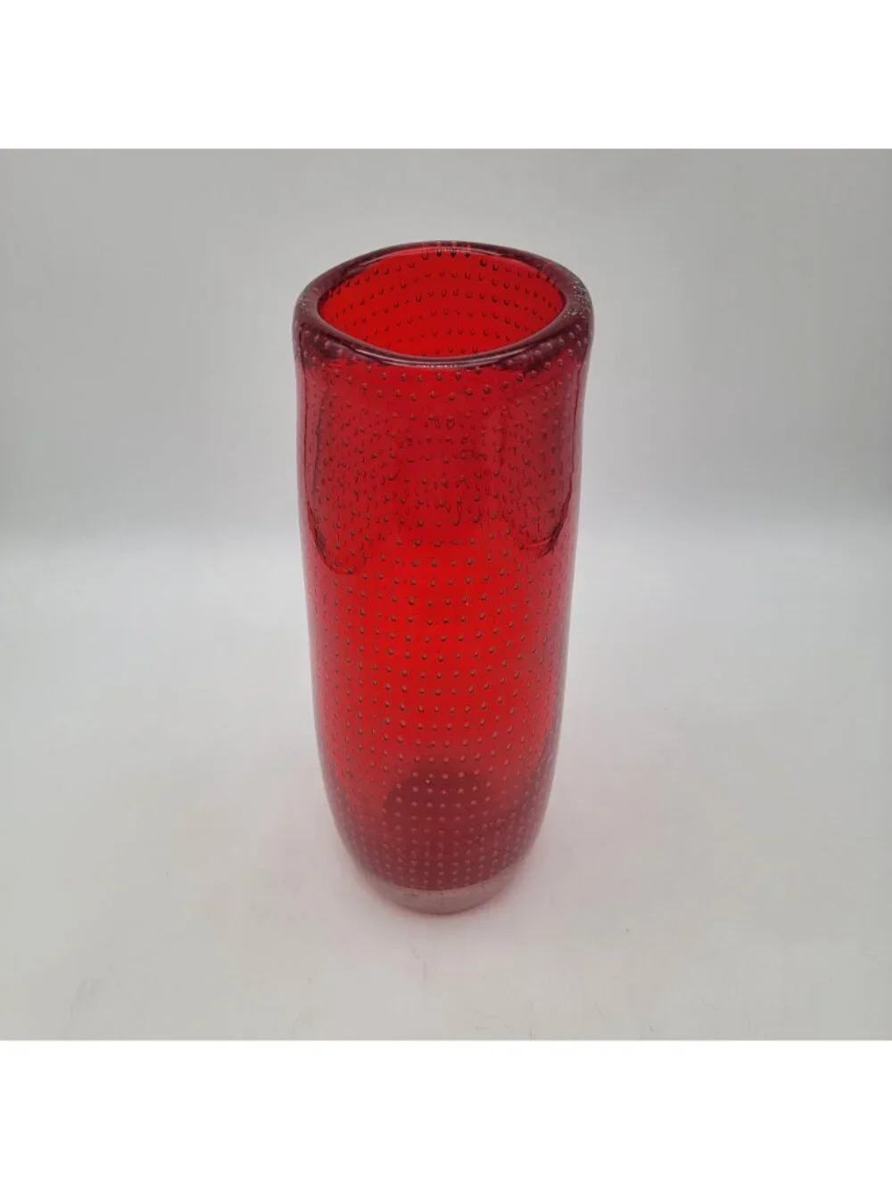 Mid-Century Modern Archimede Seguso Red Murano Glass Vase With Bubble Design